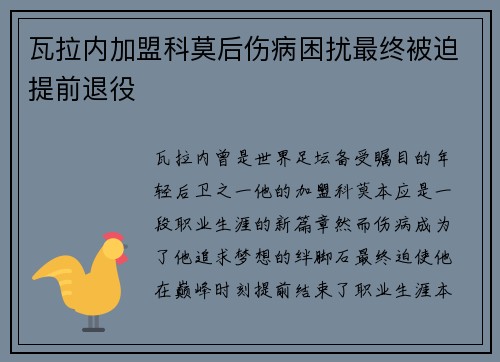 瓦拉内加盟科莫后伤病困扰最终被迫提前退役 瓦拉内加盟科莫后伤病困扰最终被迫提前退役
